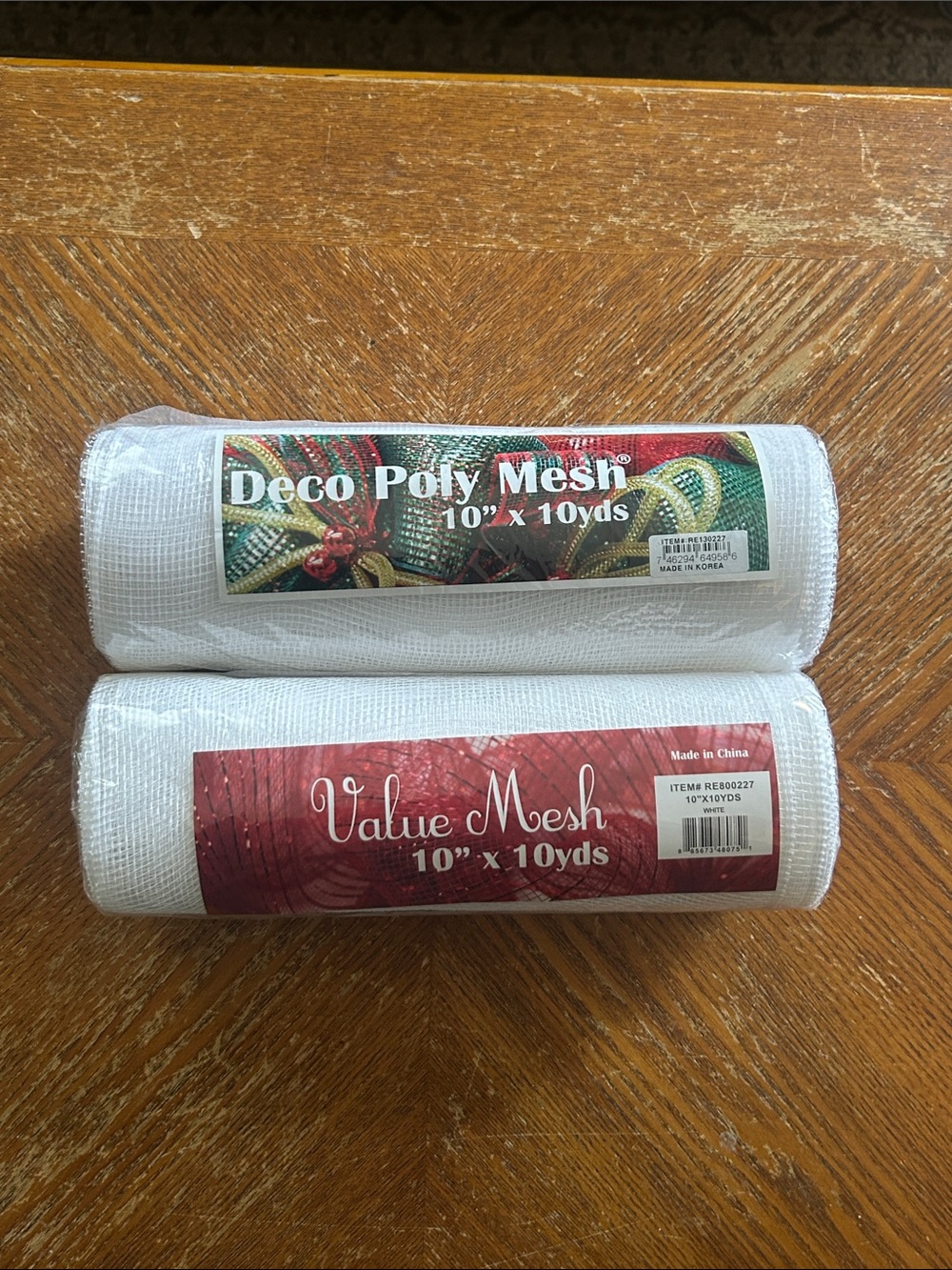 Deco Poly Mesh & Value Mesh Rolls — White Craft Mesh 10" x 10yds (2 Rolls)
